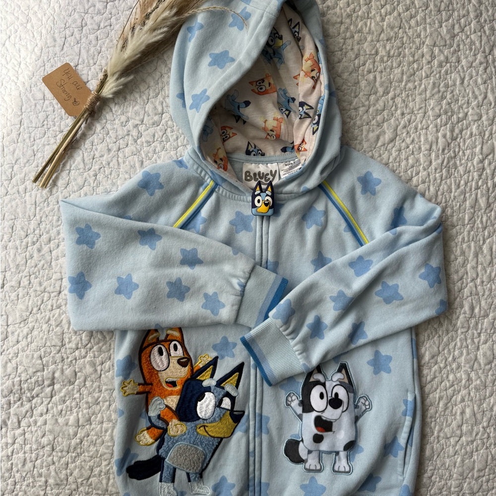 Kids Bluey Star Print Zip Up Jacket with Characters